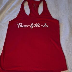 Red Racerback Tank Top with White Script Branding
